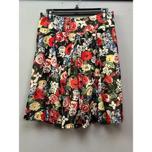 LaRoque Skirt Womens 4 Floral Pleated A-Line Skirt Red Blue Yellow Black‎ Lined